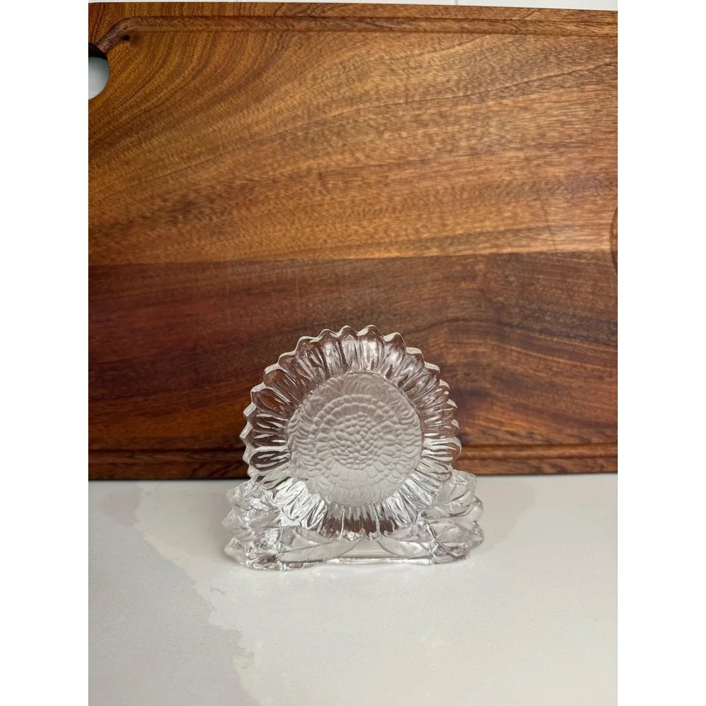 Vintage Clear Pressed Glass Sunflower Votive Candle Holder Tea Light Decor